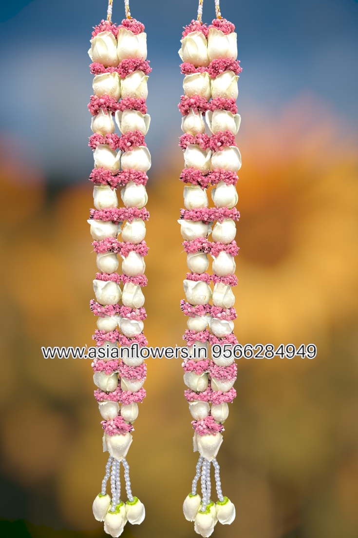 White rose with Pink gypsy Garland (276)