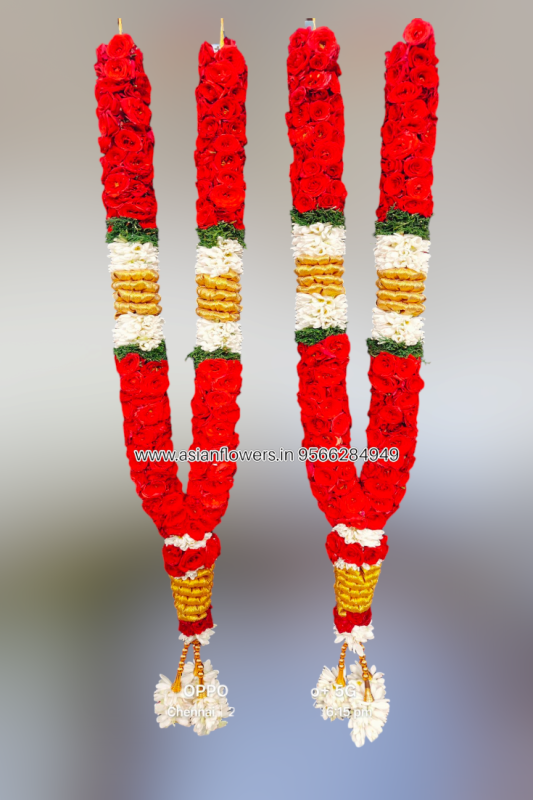  Mirabel rose garland,Tuberose , green and gold tape border(7)