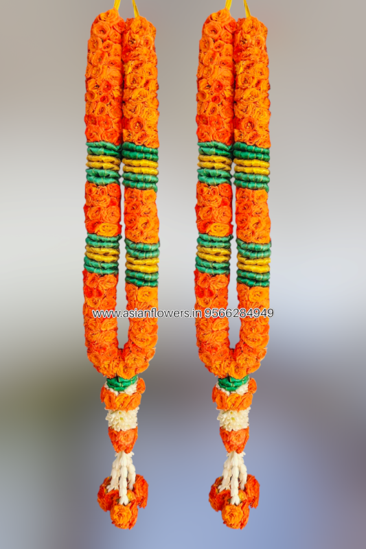 Orange rose with gold and green garland (10)