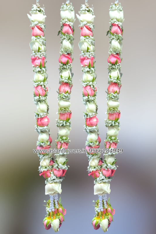 White with pink rose baby breath garland (59)