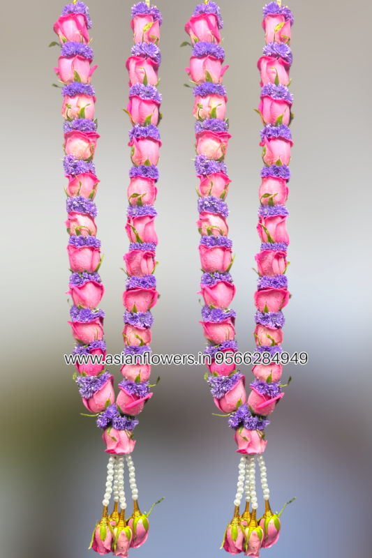 Pink rose with blue daisy garland (77)