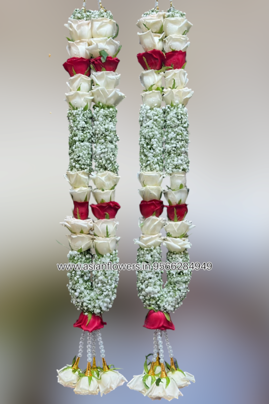 White with red rose Gypsy Garland(126)