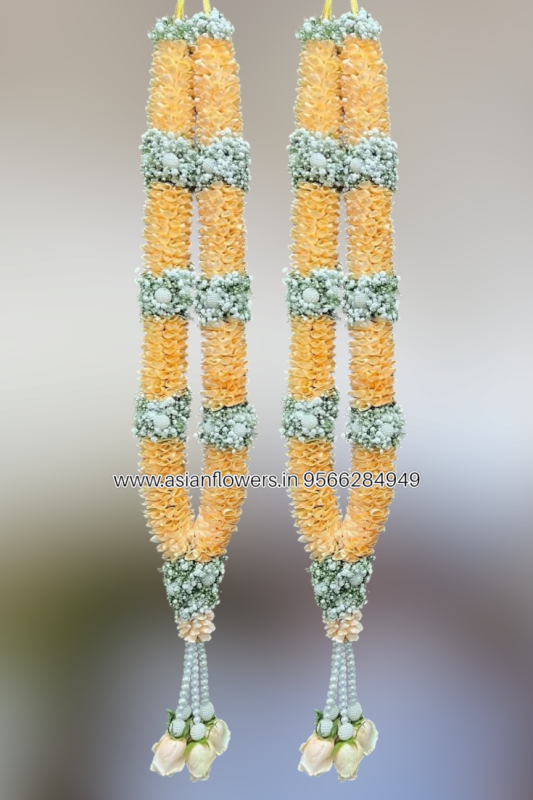 Peach Rose petals with White pearl Garland (186)