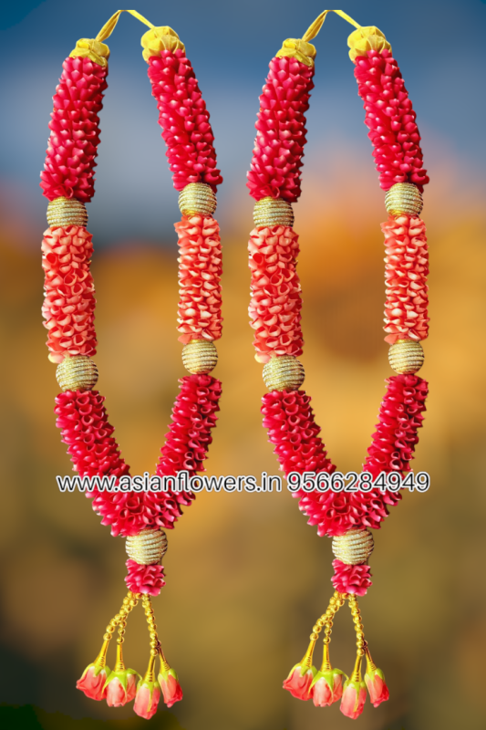 Red petals with gold Diamond ball Garland (229)