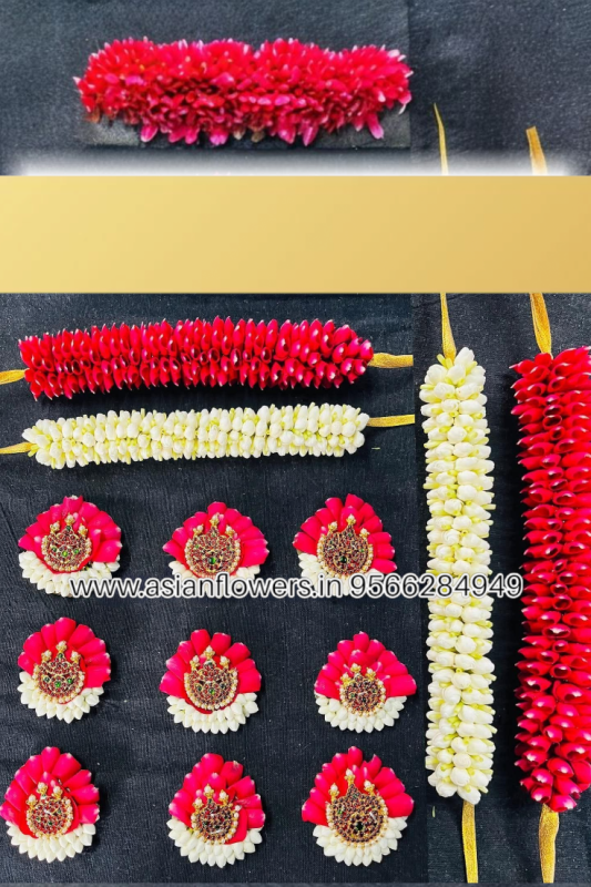 Red petals with white veni billa set braids/veni (230)