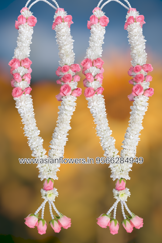 White Chrysanthemum with pink rose Garland (236)